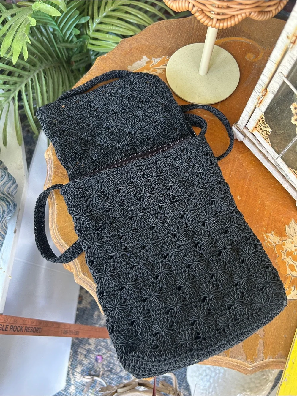 Vintage Black Crochet Crossbody Bag
